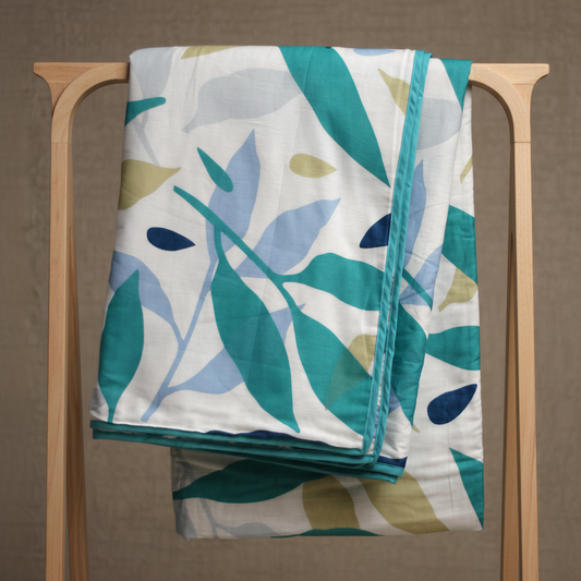 Green Leaf Single Dohar - 100% Cambric Cotton Lightweight AC Blanket (58 x 88 Inches)