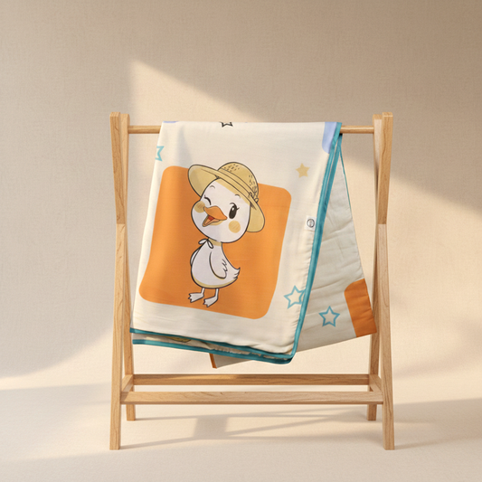 Playful Ducks Single Dohar - 100% Cambric Cotton Lightweight AC Blanket (58 x 88 Inches)