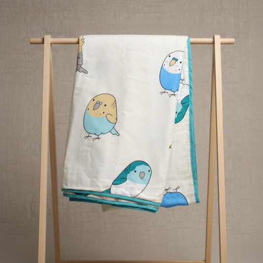 Multicolor Birds Single Dohar - 100% Cambric Cotton Lightweight AC Blanket (58 x 88 Inches)
