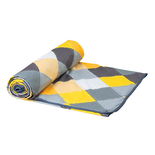 Loreto Cotton Single Blanket | Lemon Yellow & Grey Checkered