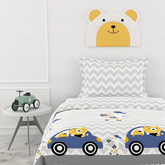 Car Ride 100% Cotton Bedsheet for Single Bed | 186 TC Percale Weave Soft & Durable Flat Sheet with Pillow Cover | 58 x 88 Inches