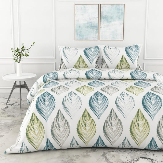 Loreto Cotton King Fitted Bedsheet | Teal Blue & Green 186 TC Cotton Elastic Size with 2 Covers - 78 x 72 Inches