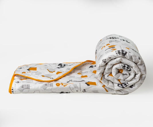 Loreto Cotton Single Comforter | White Kids House Pattern