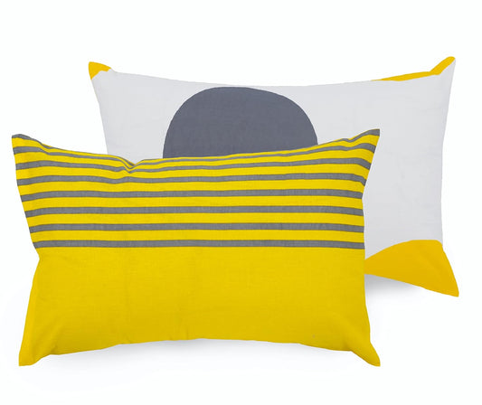 Loreto Cotton Standard Pillow Cover | Yellow and Grey Polka Dots