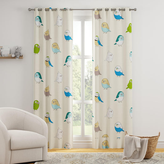Multicolor Birds Door Curtain - Cotton Set of 1 (4 x 7 ft)