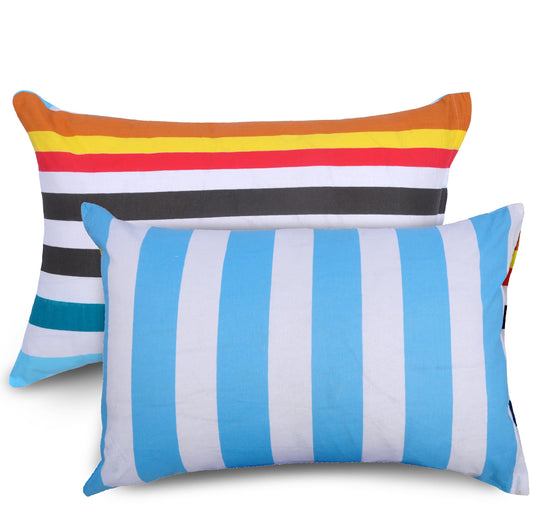 Loreto Cotton Pillow Cover | Multicolor Vibrant Stripes 144 TC Cotton Set of 2 - Soft, Breathable & Durable (17 x 27 Inches)