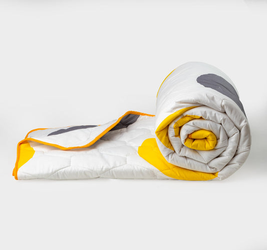 Loreto Cotton Single Comforter | Yellow & Grey Polka Dots
