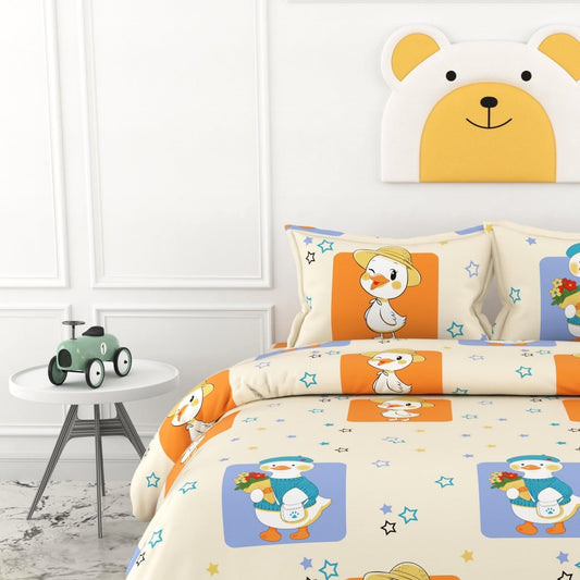 Playful Ducks 186 TC Cotton King Size Bedsheet with 2 Pillow Covers - Soft, Durable & Gift-Ready (108 x 108 Inches)