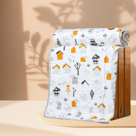 White Kids House 100% Cotton Reversible Single Bed Blanket | Lightweight & Soft AC Dohar | Breathable for All Seasons | 54 x 84 Inches