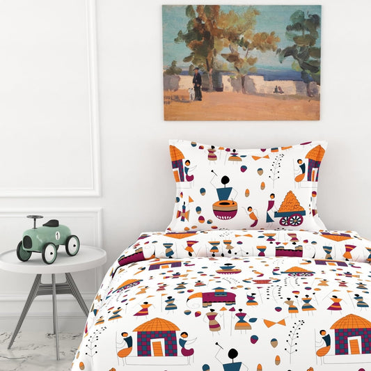 Tribal Motifs 100% Cotton Single Bed Bedsheet with Pillow Cover | 186 TC Percale Weave | Soft, Durable & Breathable Flat Sheet 58 x 88 Inches