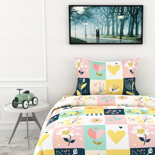 Pastel Garden 100% Cotton Single Bed Bedsheet with Pillow Cover | 186 TC Percale Weave | Soft, Durable & Breathable Flat Sheet 58 x 88 Inches
