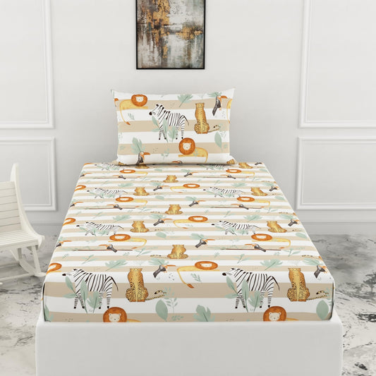 Loreto Cotton Single Fitted Bedsheet | Jungle Beige 144 TC