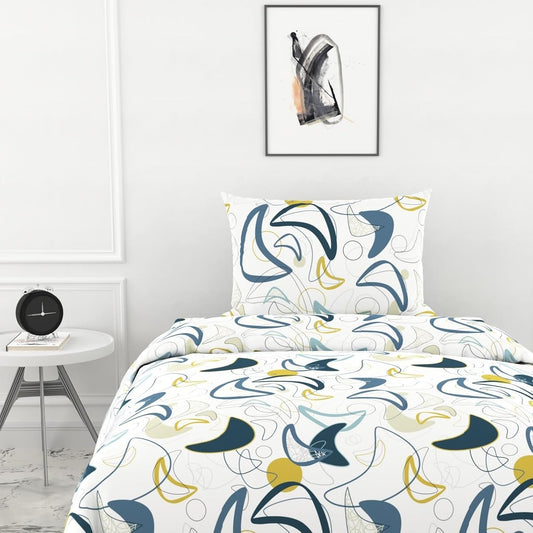 Deep Blue & Olive Abstract Waves Soft & Breathable 100% Cotton Flat Single Bedsheet, 144 TC