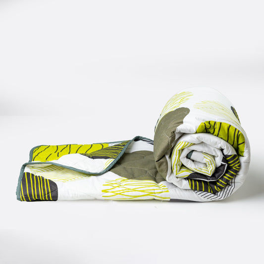 Loreto Cotton Single Comforter | Olive Green & Black Circles