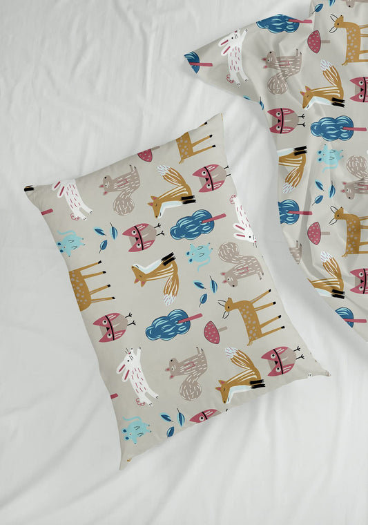 Peach Baby Animals 144 TC Cotton Pillow Cover Set of 2 - Soft, Breathable & Durable (17 x 27 Inches)