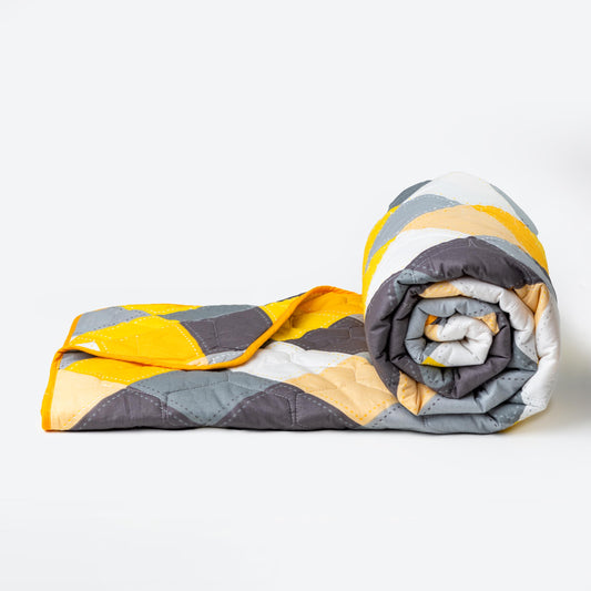 Loreto Cotton Single Comforter | Yellow & Grey Checkered