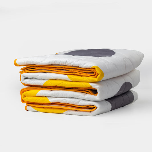 Yellow & Grey Polka Dots 100% Cotton Reversible Comforter for Single Bed | 150 GSM Lightweight Winter Quilt | AC Blanket 54" x 84"