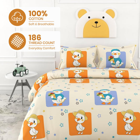 Playful Ducks 186 TC Cotton King Size Bedsheet with 2 Pillow Covers - Soft, Durable & Gift-Ready (108 x 108 Inches)