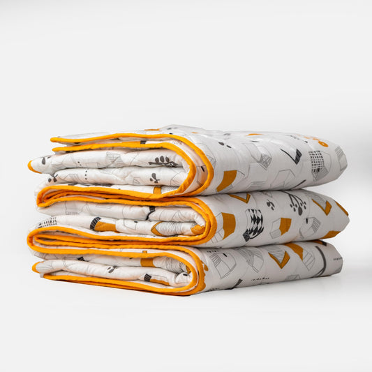 White Kids House Pattern 100% Cotton Reversible Comforter for Single Bed | 150 GSM Lightweight Winter Quilt | AC Blanket 54" x 84"