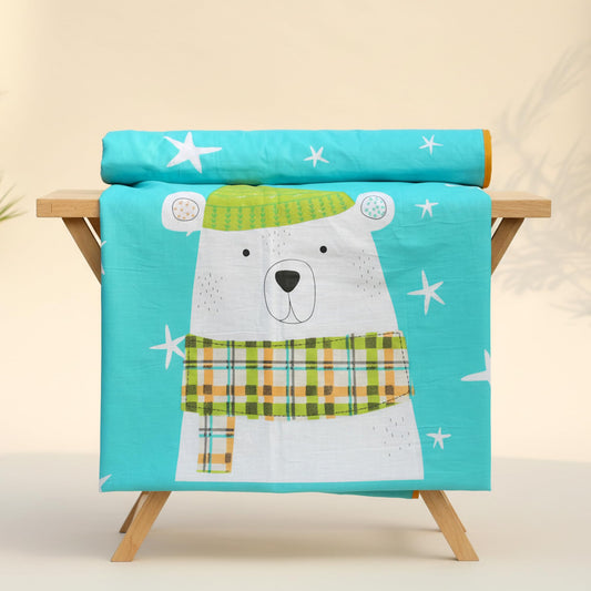 Teal Cozy Bear Single Dohar - 100% Cambric Cotton Lightweight AC Blanket (58 x 88 Inches)