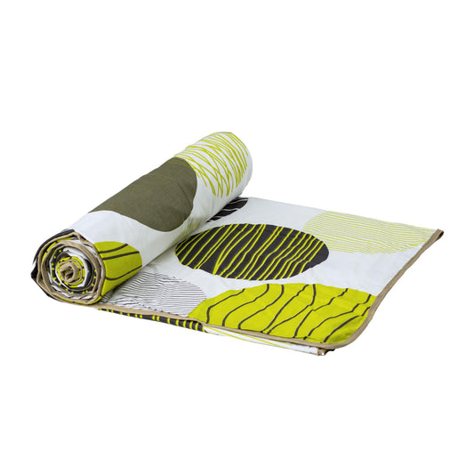 Loreto Cotton Single Blanket | Olive Green & Black Circles