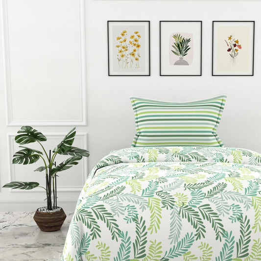 ग्रीन लीफ़ी हेवन 100% कॉटन फ्लैट सिंगल बेडशीट, 144 TC