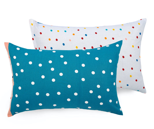 Loreto Cotton Pillow Cover | Peacock Blue & Red Balloon 144 TC Cotton Set of 2 - Soft, Breathable & Durable (17 x 27 Inches)