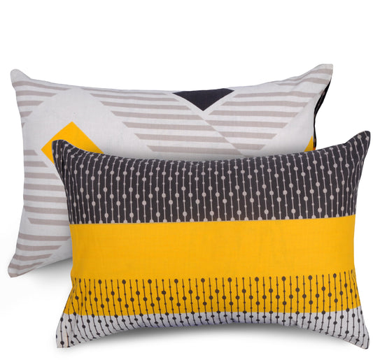 Loreto Cotton Pillow Cover | Modern Geometric Yellow 144 TC Cotton Set of 2 - Soft, Breathable & Durable (17 x 27 Inches)