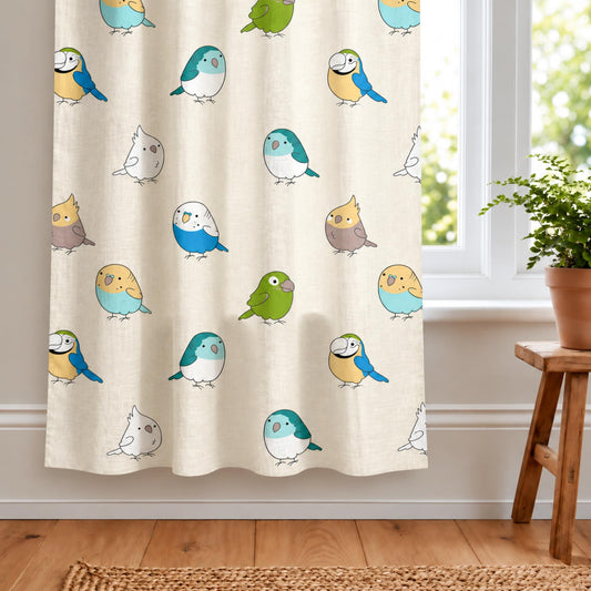 Multicolor Birds Window Curtain - Cotton Set of 1 (4 x 5 ft)