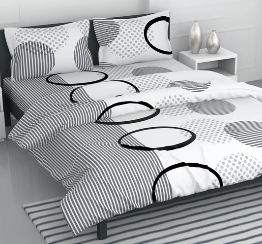 Loreto Cotton Double Bedsheet | White and Dark Grey Geometric