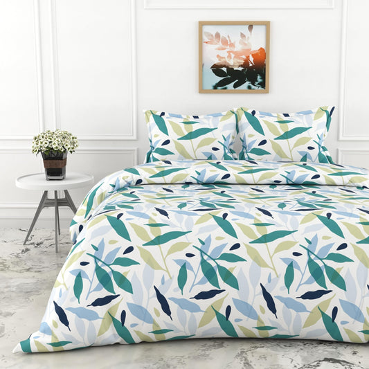 Green Leaf Double Bedsheet - 210 TC 100% Cotton with 2 Pillow Covers (90 x 90 Inches)