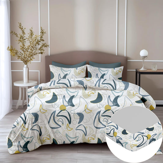 Blue & Olive Waves 100% Cotton Double Fitted Bedsheet with 2 Pillow Covers, 144 TC, 78 x 60 Inches