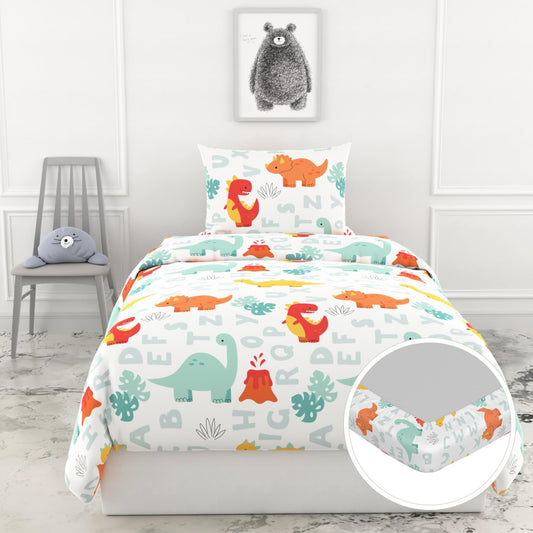 Orange & Mint Alphabet 144 TC 100% Cotton Elastic Fitted Single Bedsheet with 1 Pillow Cover - 78 x 36 Inches