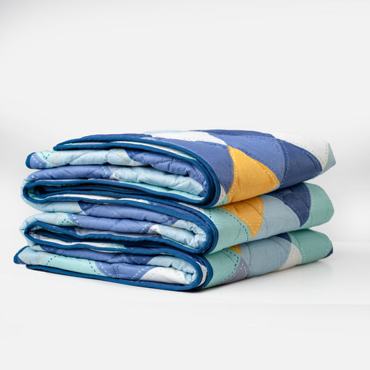 Vivid Blue & Yellow Checkered 100% Cotton Reversible Comforter for Single Bed | 150 GSM Lightweight Winter Quilt | AC Blanket 54" x 84"