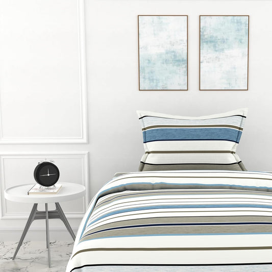 क्लासिक स्टेलर स्ट्राइप्ड 100% कॉटन फ्लैट सिंगल बेडशीट, 144 TC