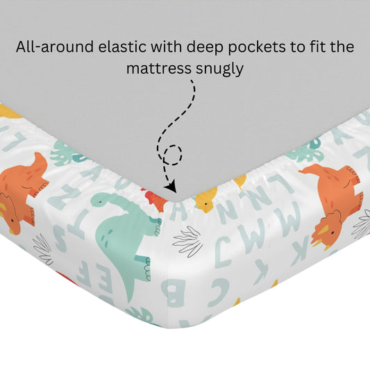 Orange & Mint 100% Cotton King Size Elastic Fitted Bedsheet with 2 Pillow Covers, 144 TC, 78 x 72 Inches