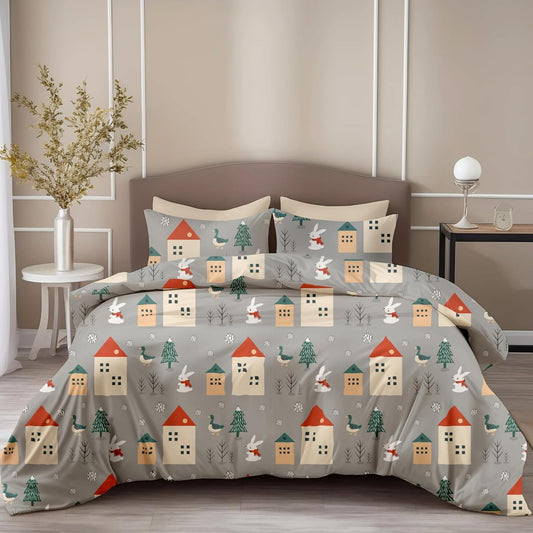 Loreto Cotton King Bedsheet | Grey Bunny 186 TC Cotton Size with 2 Covers - Soft, Durable & Gift-Ready (108 x 108 Inches)