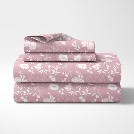 Loreto Cotton Single Fitted Bedsheet | Pink Vine Blooms 144 TC