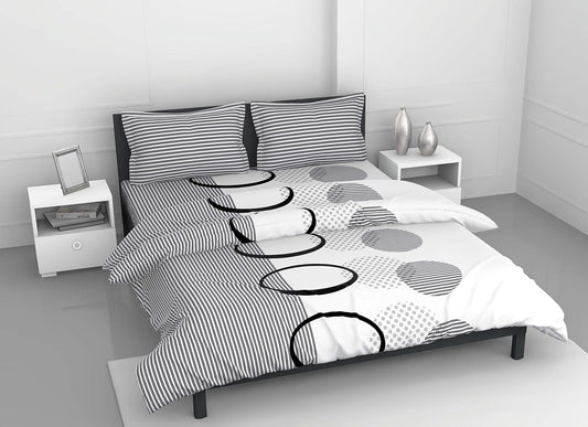 White and Dark Grey 100% Cotton Flat King Bedsheet, 144 TC