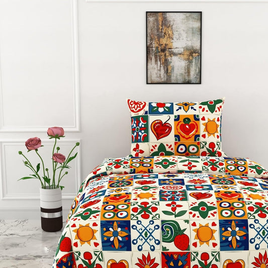 Cherry Red & Cobalt Blue Soft & Breathable 100% Cotton Flat Single Bedsheet, 144 TC