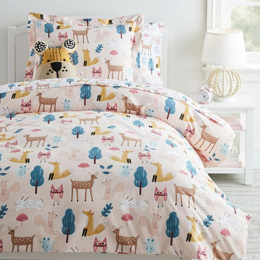 Loreto Cotton Double Bedsheet | Pastel Pink Baby Animals