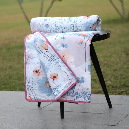 Blush Floral Single Dohar – 100% Cambric Cotton Lightweight AC Blanket (58 x 88 Inches)
