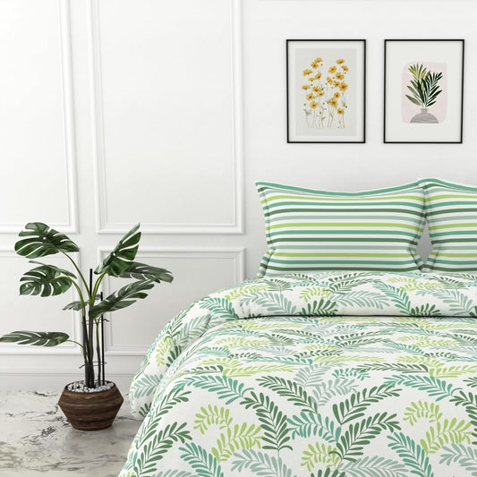 Green Leafy Haven 100% Cotton Flat Double Bedsheet, 144 TC