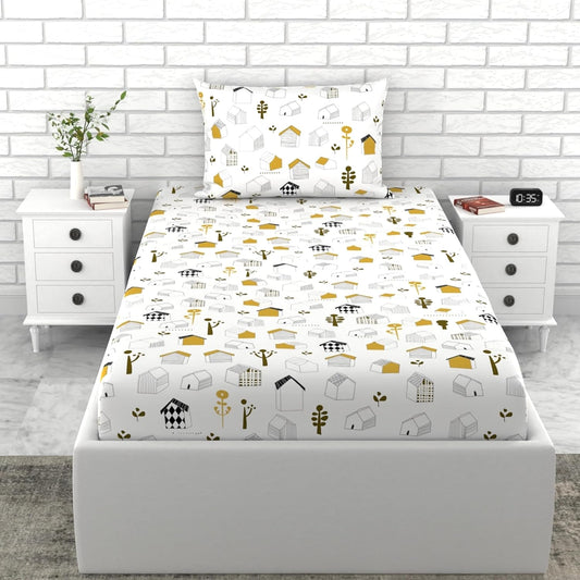 Loreto Cotton Single Bedsheet | Kids House Drawing Design