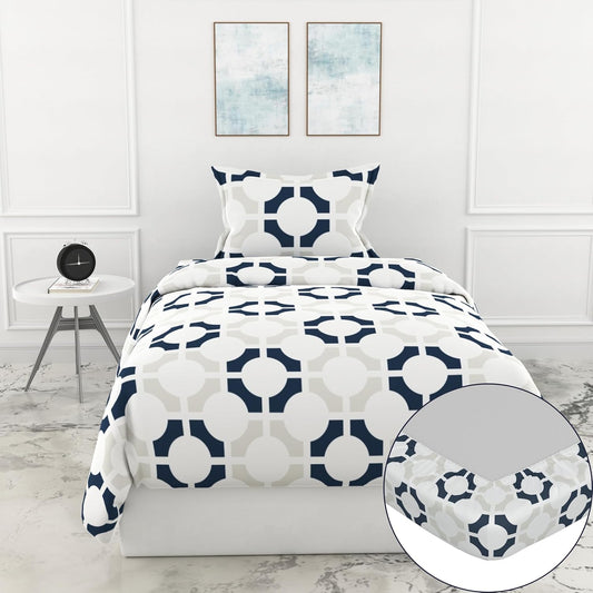 Loreto Cotton Single Fitted Bedsheet | Colonial Blue Matrix