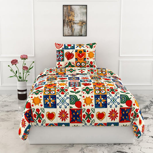 Loreto Cotton Single Bedsheet | Cherry Red & Cobalt Blue Soft & Breathable