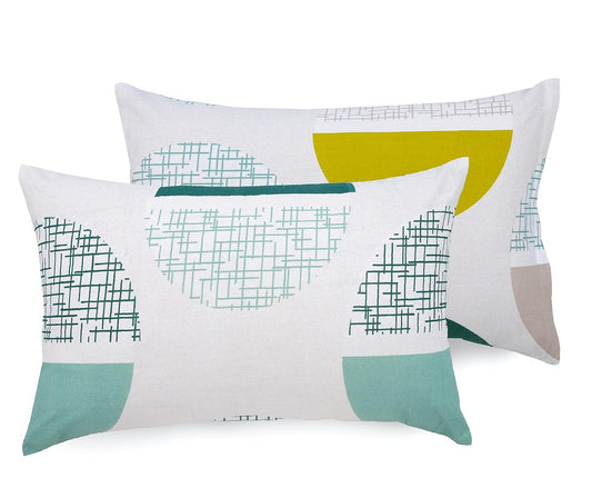 Loreto Cotton Standard Pillow Cover | Hawaiian Blue and Pale Yellow Circle