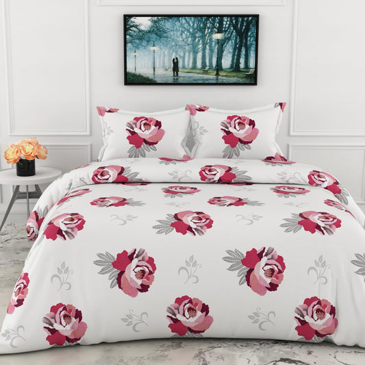 Wine & Pink Floral Double Bedsheet - 210 TC 100% Cotton with 2 Pillow Covers (90 x 90 Inches)
