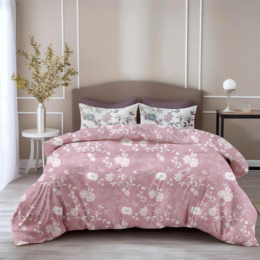 Loreto Cotton Double Bedsheet | Soft Pink Florals Soft & Breathable