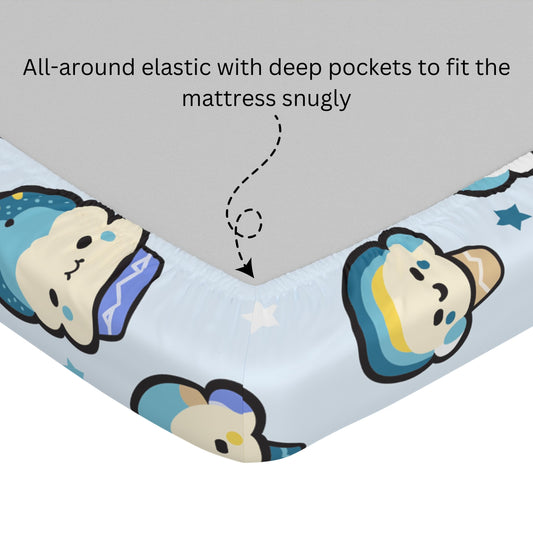 Kawaii Pastel Sky 144 TC 100% Cotton Elastic Fitted Single Bedsheet with 1 Pillow Cover - 78 x 36 Inches